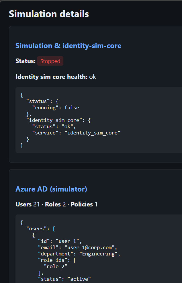 Simulation details: status and Azure AD simulator